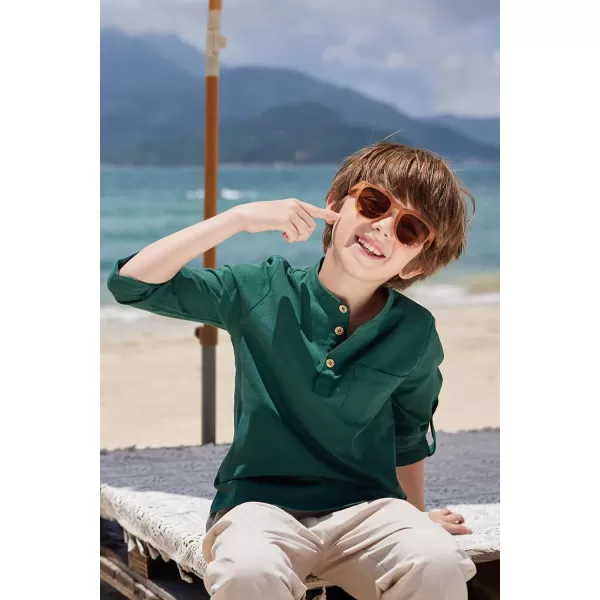 Arshiner Boys Cotton Linen Henley Shirt Button Down Shirt Long Sleeve T Shirt Beach Shirt Tee Casual Solid Tops