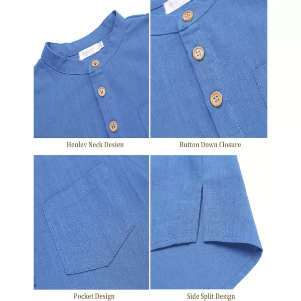 Arshiner Boys Cotton Linen Henley Shirt Button Down Shirt Long Sleeve T Shirt Beach Shirt Tee Casual Solid Tops