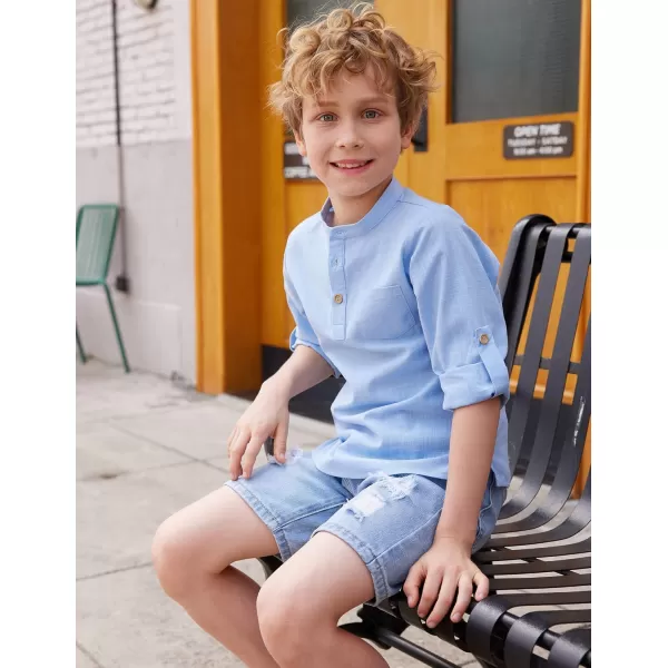 Arshiner Boys Cotton Linen Henley Shirt Button Down Shirt Long Sleeve T Shirt Beach Shirt Tee Casual Solid Tops