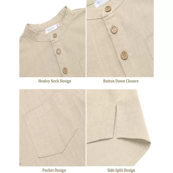 Arshiner Boys Cotton Linen Henley Shirt Button Down Shirt Long Sleeve T Shirt Beach Shirt Tee Casual Solid Tops