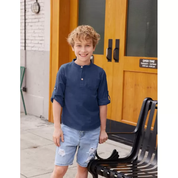 Arshiner Boys Cotton Linen Henley Shirt Button Down Shirt Long Sleeve T Shirt Beach Shirt Tee Casual Solid Tops