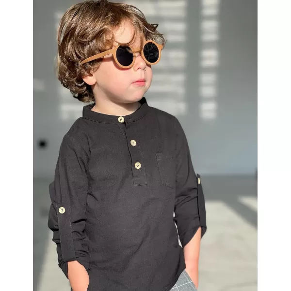 Arshiner Boys Cotton Linen Henley Shirt Button Down Shirt Long Sleeve T Shirt Beach Shirt Tee Casual Solid Tops