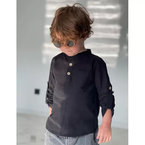 Arshiner Boys Cotton Linen Henley Shirt Button Down Shirt Long Sleeve T Shirt Beach Shirt Tee Casual Solid Tops