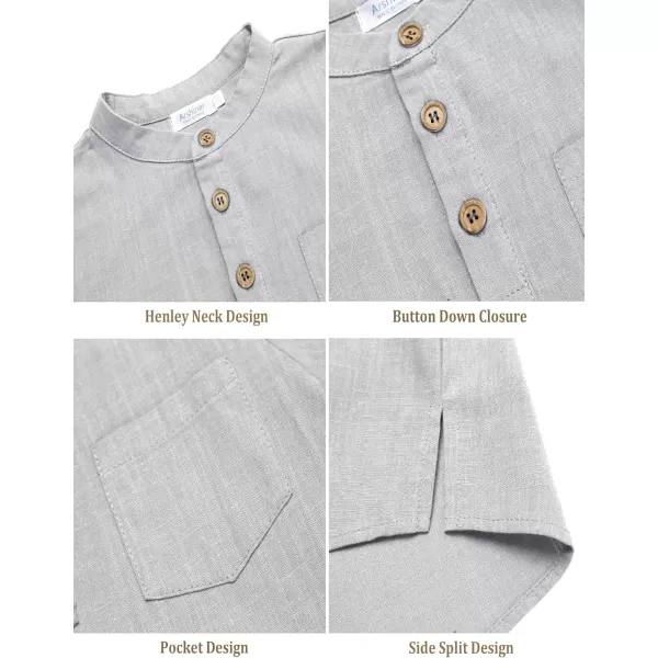 Arshiner Boys Cotton Linen Henley Shirt Button Down Shirt Long Sleeve T Shirt Beach Shirt Tee Casual Solid Tops
