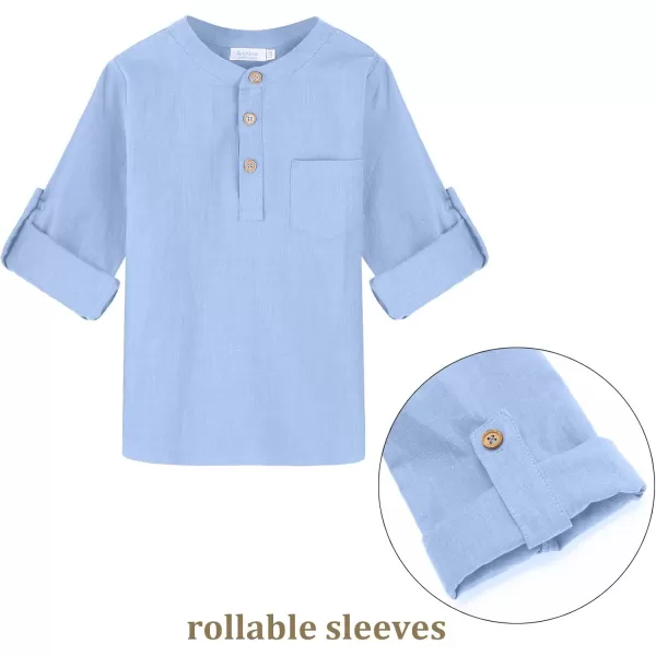Arshiner Boys Cotton Linen Henley Shirt Button Down Shirt Long Sleeve T Shirt Beach Shirt Tee Casual Solid Tops