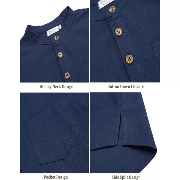 Arshiner Boys Cotton Linen Henley Shirt Button Down Shirt Long Sleeve T Shirt Beach Shirt Tee Casual Solid Tops