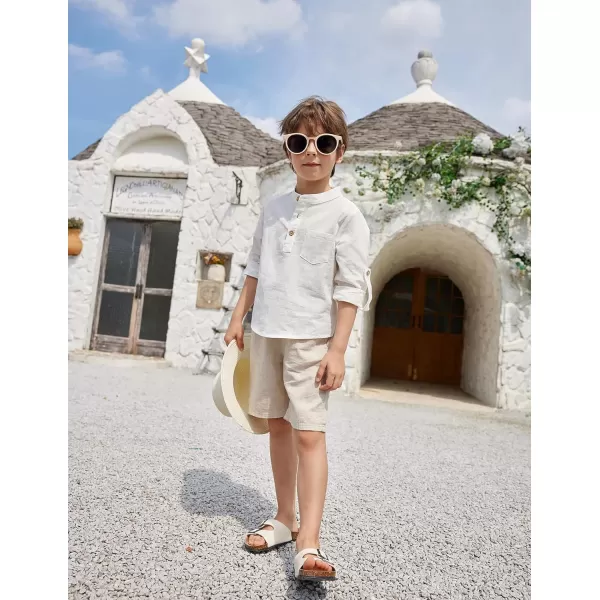 Arshiner Boys Cotton Linen Henley Shirt Button Down Shirt Long Sleeve T Shirt Beach Shirt Tee Casual Solid Tops