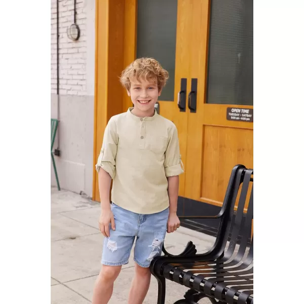 Arshiner Boys Cotton Linen Henley Shirt Button Down Shirt Long Sleeve T Shirt Beach Shirt Tee Casual Solid Tops