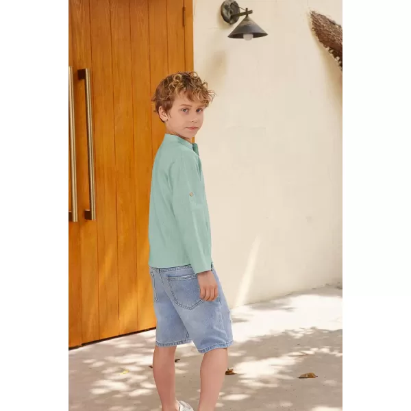 Arshiner Boys Cotton Linen Henley Shirt Button Down Shirt Long Sleeve T Shirt Beach Shirt Tee Casual Solid Tops