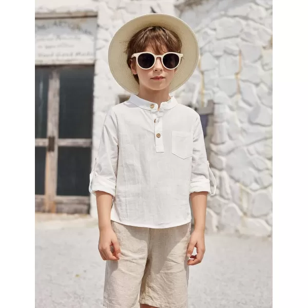 Arshiner Boys Cotton Linen Henley Shirt Button Down Shirt Long Sleeve T Shirt Beach Shirt Tee Casual Solid Tops