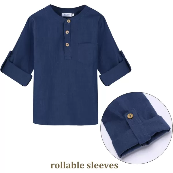 Arshiner Boys Cotton Linen Henley Shirt Button Down Shirt Long Sleeve T Shirt Beach Shirt Tee Casual Solid Tops