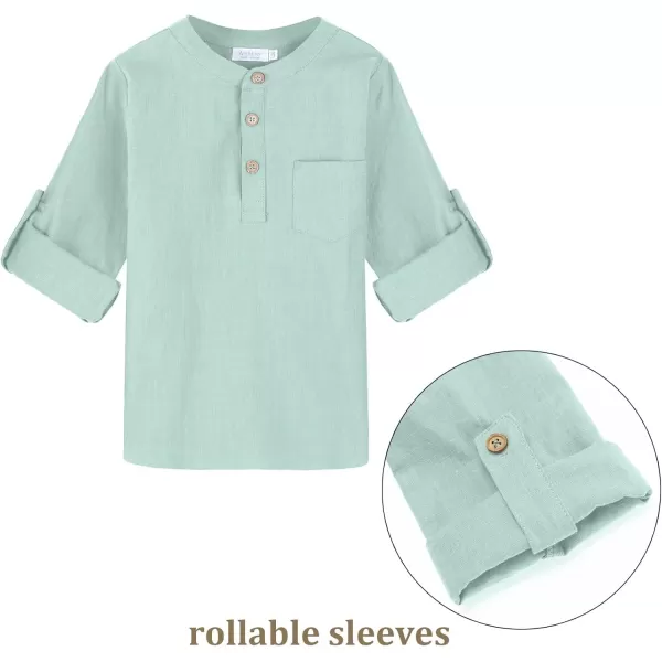 Arshiner Boys Cotton Linen Henley Shirt Button Down Shirt Long Sleeve T Shirt Beach Shirt Tee Casual Solid Tops