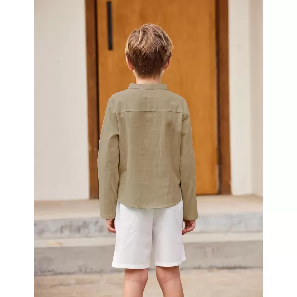 Arshiner Boys Cotton Linen Henley Shirt Button Down Shirt Long Sleeve T Shirt Beach Shirt Tee Casual Solid Tops