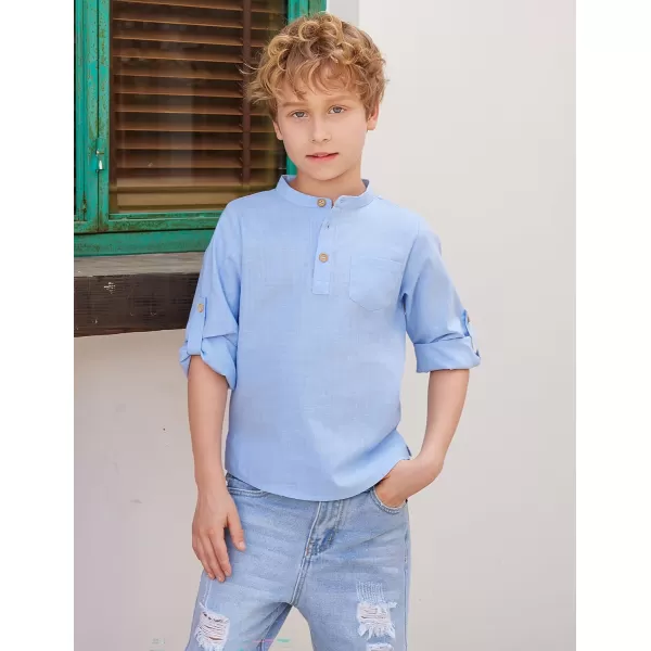 Arshiner Boys Cotton Linen Henley Shirt Button Down Shirt Long Sleeve T Shirt Beach Shirt Tee Casual Solid Tops