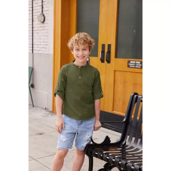Arshiner Boys Cotton Linen Henley Shirt Button Down Shirt Long Sleeve T Shirt Beach Shirt Tee Casual Solid Tops