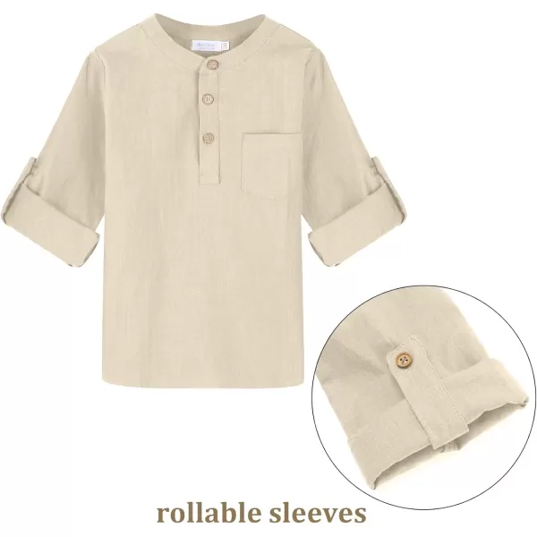 Arshiner Boys Cotton Linen Henley Shirt Button Down Shirt Long Sleeve T Shirt Beach Shirt Tee Casual Solid Tops