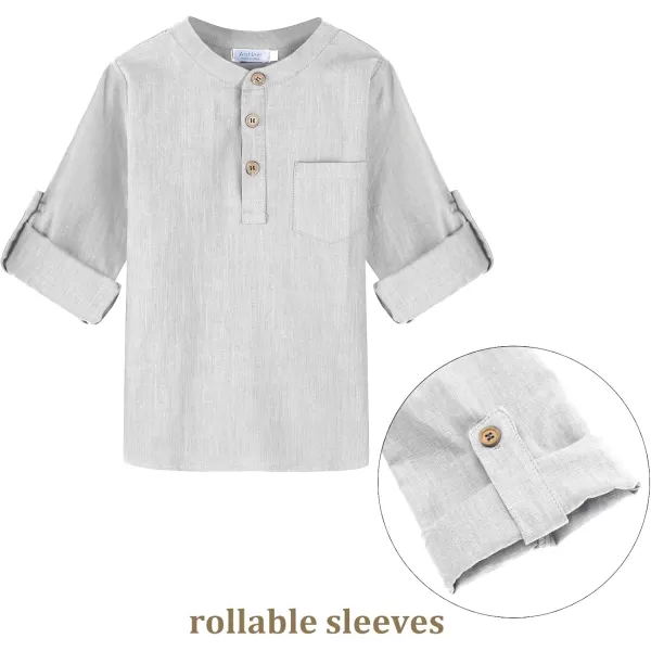 Arshiner Boys Cotton Linen Henley Shirt Button Down Shirt Long Sleeve T Shirt Beach Shirt Tee Casual Solid Tops