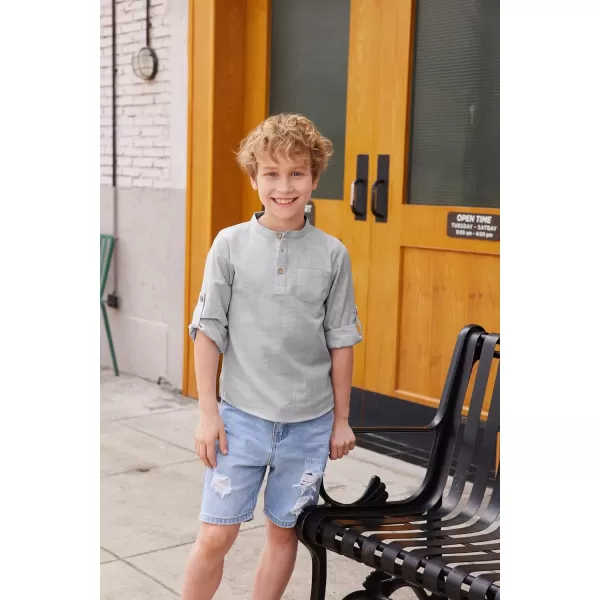 Arshiner Boys Cotton Linen Henley Shirt Button Down Shirt Long Sleeve T Shirt Beach Shirt Tee Casual Solid Tops
