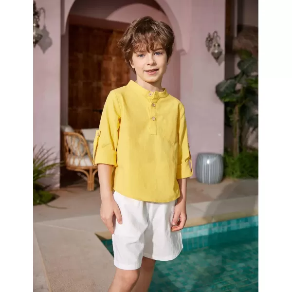 Arshiner Boys Cotton Linen Henley Shirt Button Down Shirt Long Sleeve T Shirt Beach Shirt Tee Casual Solid Tops