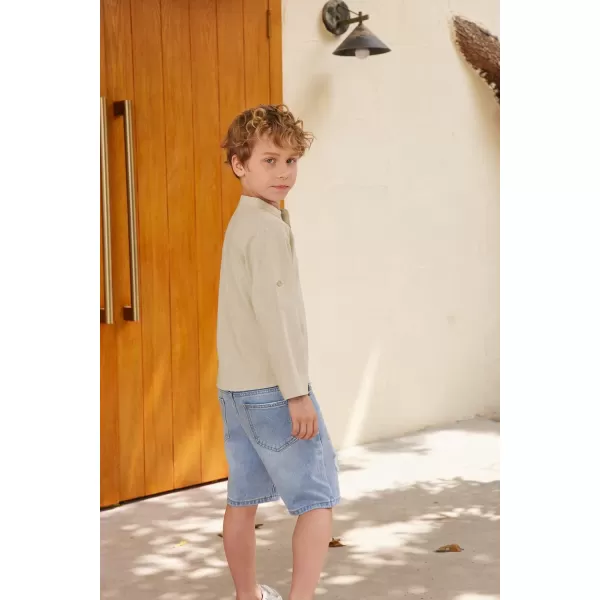 Arshiner Boys Cotton Linen Henley Shirt Button Down Shirt Long Sleeve T Shirt Beach Shirt Tee Casual Solid Tops