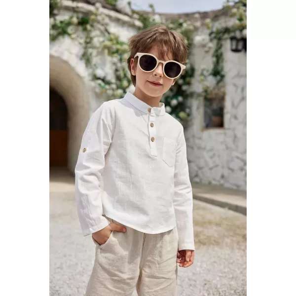 Arshiner Boys Cotton Linen Henley Shirt Button Down Shirt Long Sleeve T Shirt Beach Shirt Tee Casual Solid Tops