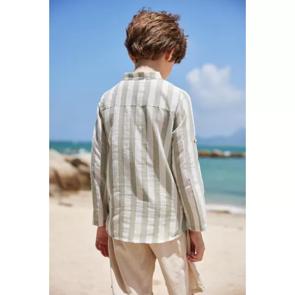 Arshiner Boys Cotton Linen Henley Shirt Button Down Shirt Long Sleeve T Shirt Beach Shirt Tee Casual Solid Tops