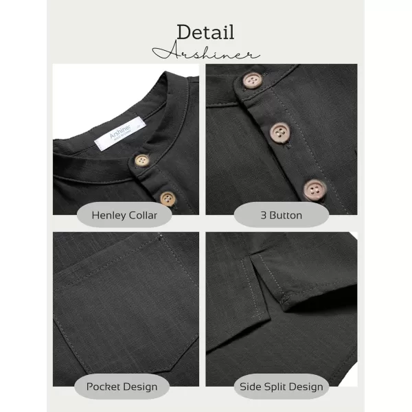 Arshiner Boys Cotton Linen Henley Shirt Button Down Shirt Long Sleeve T Shirt Beach Shirt Tee Casual Solid Tops