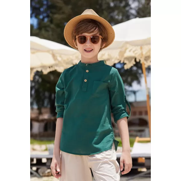 Arshiner Boys Cotton Linen Henley Shirt Button Down Shirt Long Sleeve T Shirt Beach Shirt Tee Casual Solid Tops
