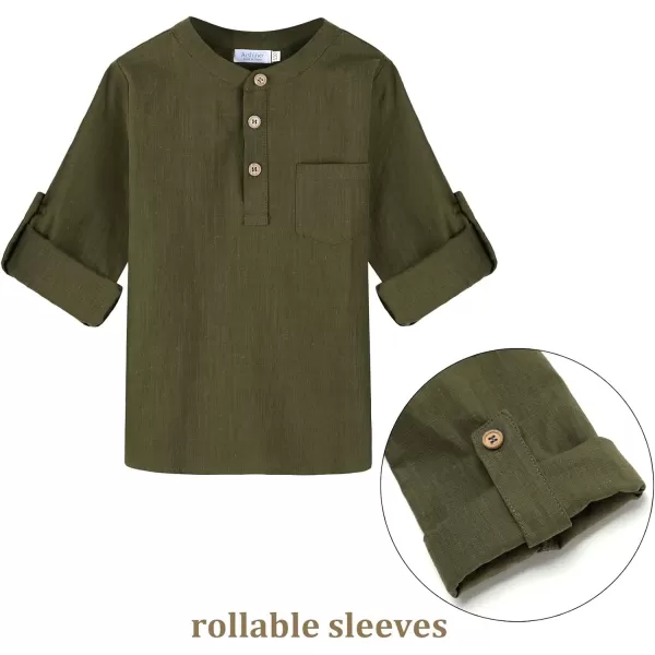 Arshiner Boys Cotton Linen Henley Shirt Button Down Shirt Long Sleeve T Shirt Beach Shirt Tee Casual Solid Tops