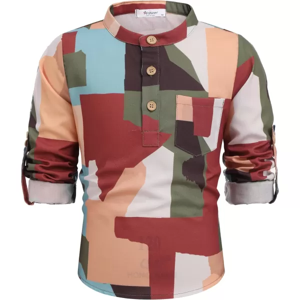 Arshiner Boys Cotton Linen Henley Shirt Button Down Shirt Long Sleeve T Shirt Beach Shirt Tee Casual Solid Tops