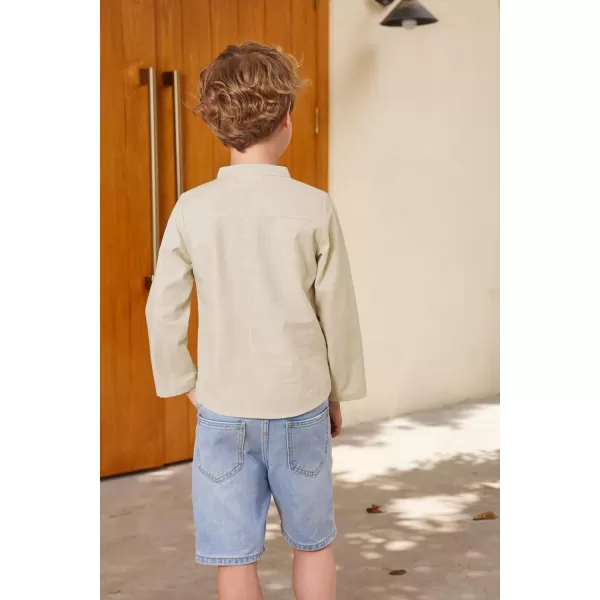 Arshiner Boys Cotton Linen Henley Shirt Button Down Shirt Long Sleeve T Shirt Beach Shirt Tee Casual Solid Tops