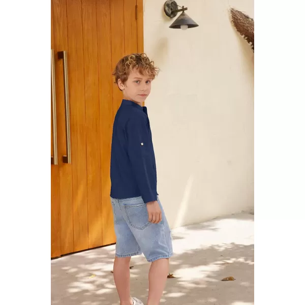 Arshiner Boys Cotton Linen Henley Shirt Button Down Shirt Long Sleeve T Shirt Beach Shirt Tee Casual Solid Tops