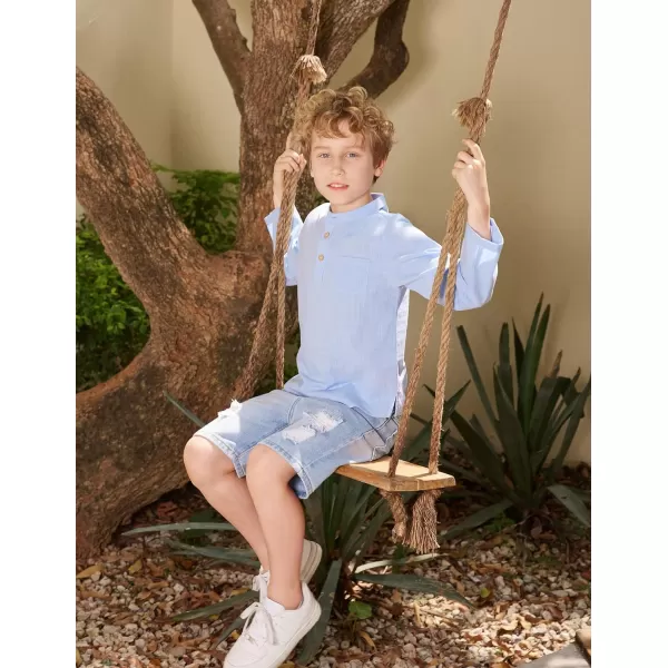 Arshiner Boys Cotton Linen Henley Shirt Button Down Shirt Long Sleeve T Shirt Beach Shirt Tee Casual Solid Tops