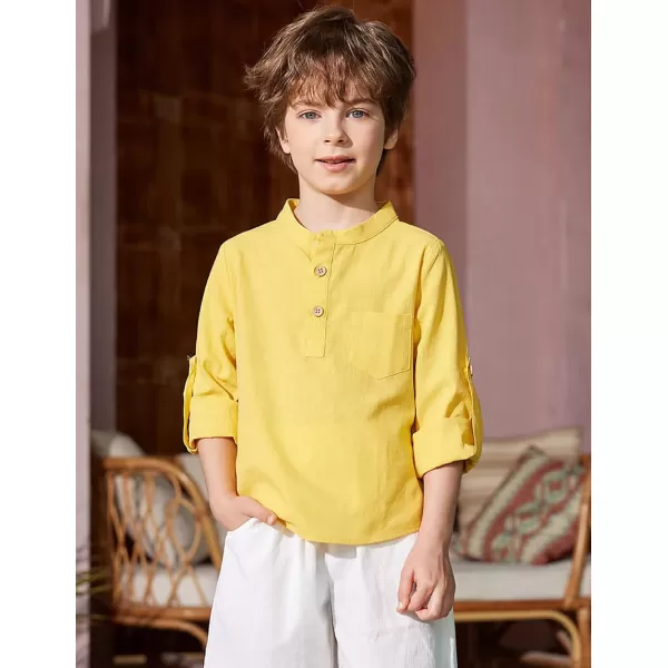 Arshiner Boys Cotton Linen Henley Shirt Button Down Shirt Long Sleeve T Shirt Beach Shirt Tee Casual Solid Tops