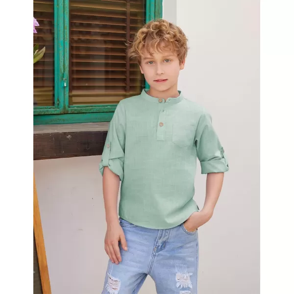 Arshiner Boys Cotton Linen Henley Shirt Button Down Shirt Long Sleeve T Shirt Beach Shirt Tee Casual Solid Tops