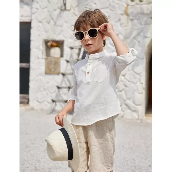 Arshiner Boys Cotton Linen Henley Shirt Button Down Shirt Long Sleeve T Shirt Beach Shirt Tee Casual Solid Tops