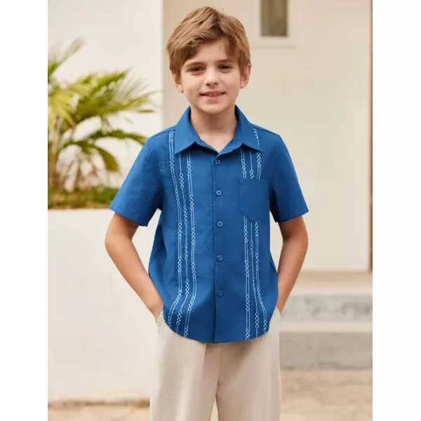 Arshiner Boys Guayabera Shirt Short Sleeve Cotton Linen Button Down Shirt Summer Beach Tops with One Pocket
