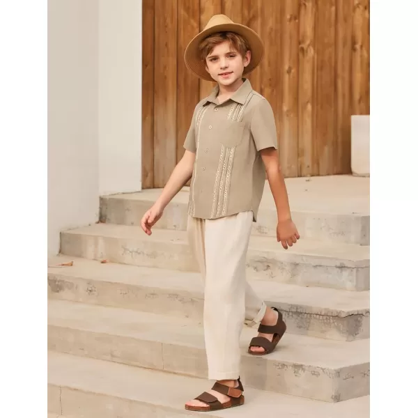 Arshiner Boys Guayabera Shirt Short Sleeve Cotton Linen Button Down Shirt Summer Beach Tops with One Pocket