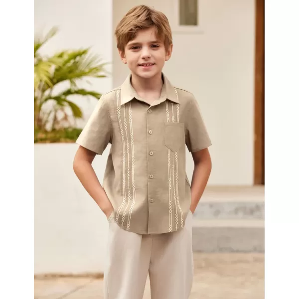 Arshiner Boys Guayabera Shirt Short Sleeve Cotton Linen Button Down Shirt Summer Beach Tops with One Pocket