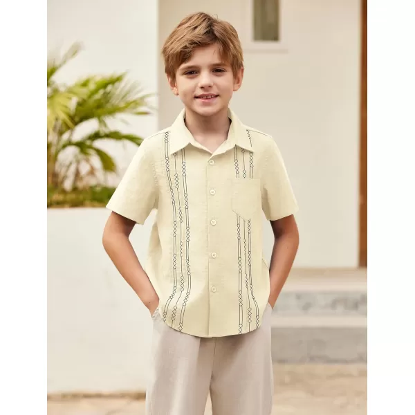 Arshiner Boys Guayabera Shirt Short Sleeve Cotton Linen Button Down Shirt Summer Beach Tops with One Pocket