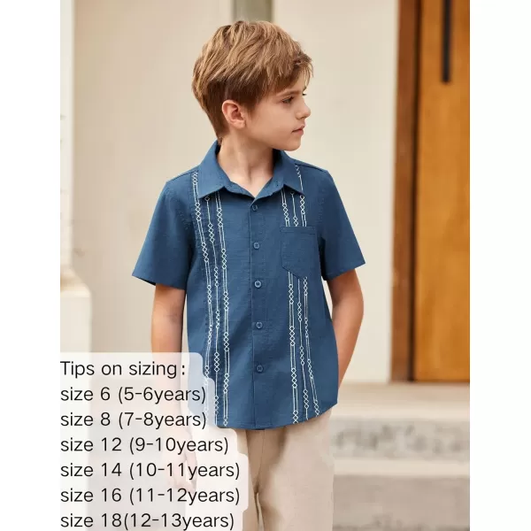Arshiner Boys Guayabera Shirt Short Sleeve Cotton Linen Button Down Shirt Summer Beach Tops with One Pocket