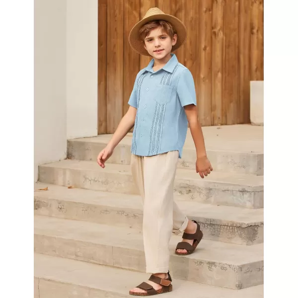 Arshiner Boys Guayabera Shirt Short Sleeve Cotton Linen Button Down Shirt Summer Beach Tops with One Pocket