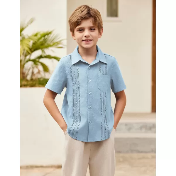 Arshiner Boys Guayabera Shirt Short Sleeve Cotton Linen Button Down Shirt Summer Beach Tops with One Pocket