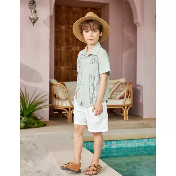 Arshiner Boys Guayabera Shirt Short Sleeve Cotton Linen Button Down Shirt Summer Beach Tops with One Pocket