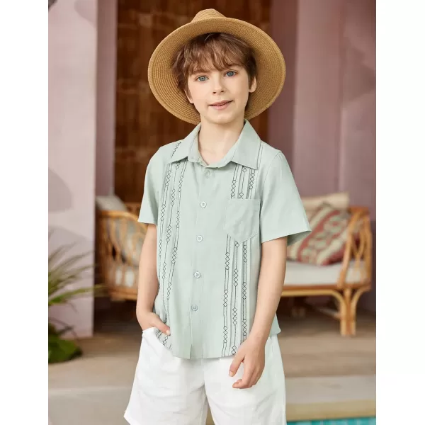 Arshiner Boys Guayabera Shirt Short Sleeve Cotton Linen Button Down Shirt Summer Beach Tops with One Pocket