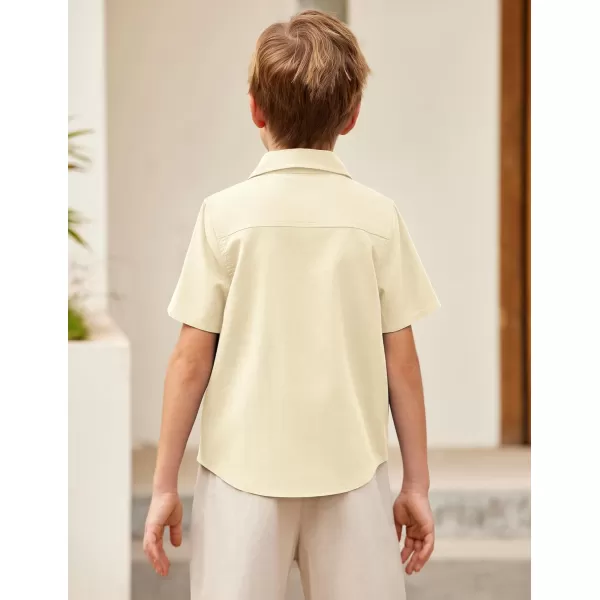 Arshiner Boys Guayabera Shirt Short Sleeve Cotton Linen Button Down Shirt Summer Beach Tops with One Pocket