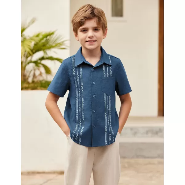 Arshiner Boys Guayabera Shirt Short Sleeve Cotton Linen Button Down Shirt Summer Beach Tops with One Pocket