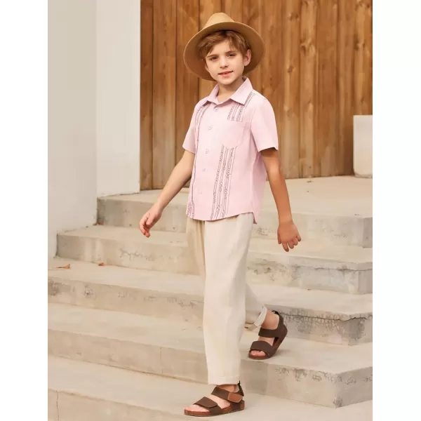 Arshiner Boys Guayabera Shirt Short Sleeve Cotton Linen Button Down Shirt Summer Beach Tops with One Pocket
