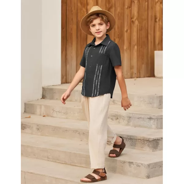 Arshiner Boys Guayabera Shirt Short Sleeve Cotton Linen Button Down Shirt Summer Beach Tops with One Pocket