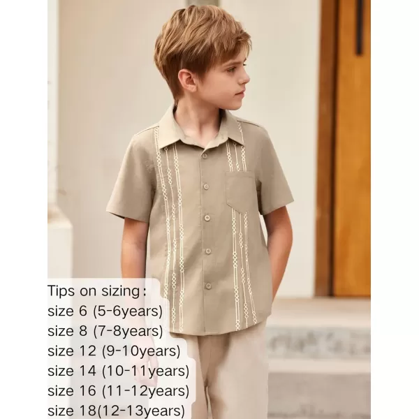Arshiner Boys Guayabera Shirt Short Sleeve Cotton Linen Button Down Shirt Summer Beach Tops with One Pocket